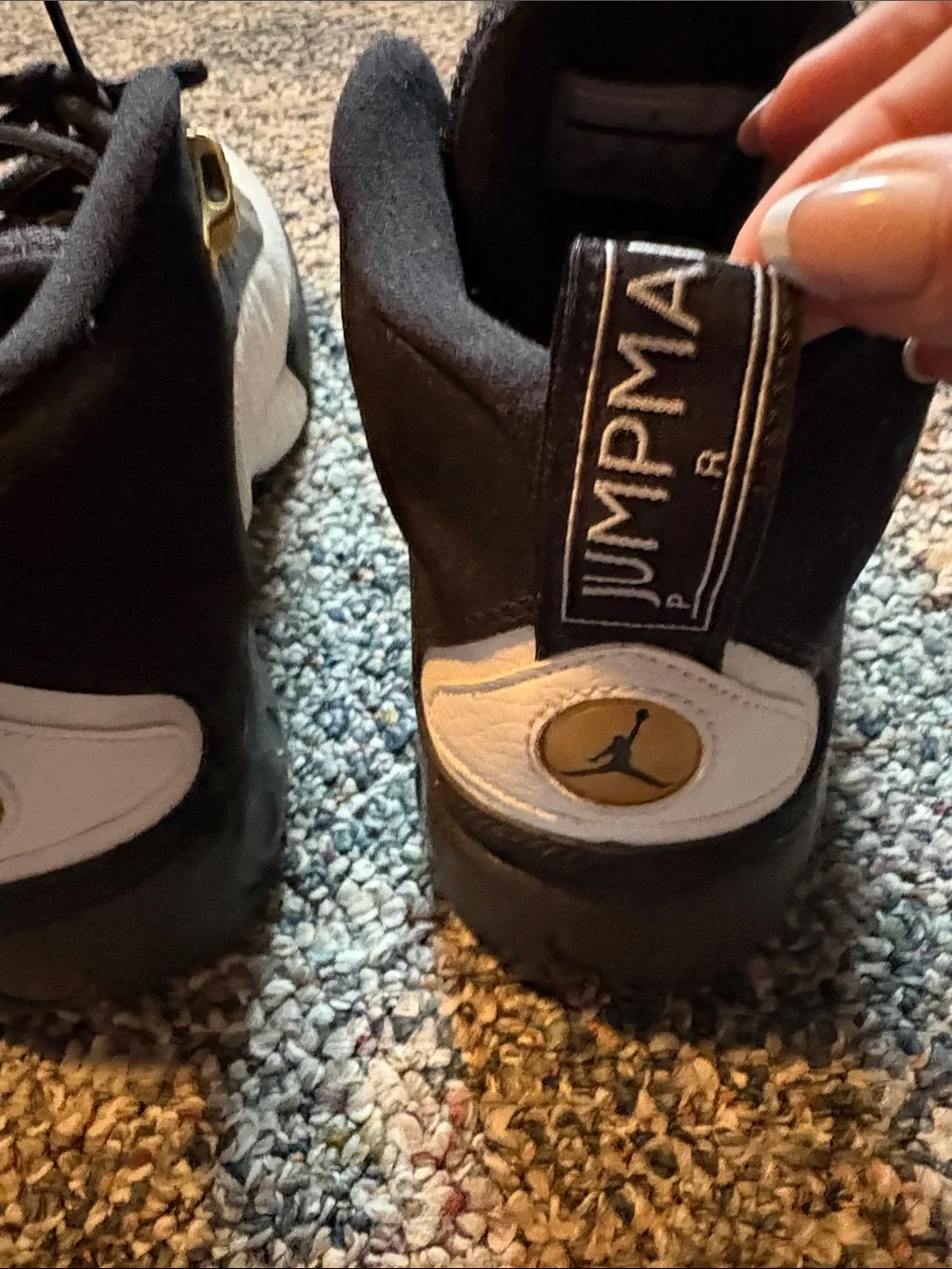 Jordan Kids Black and White Sneakers with Gold Jumpman